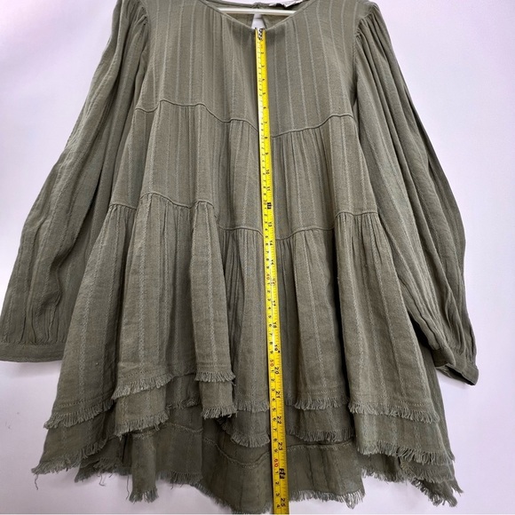 American Eagle Womens S Olive Green Tiered Babydoll Long Sleeve Boho Top - Picture 11 of 12